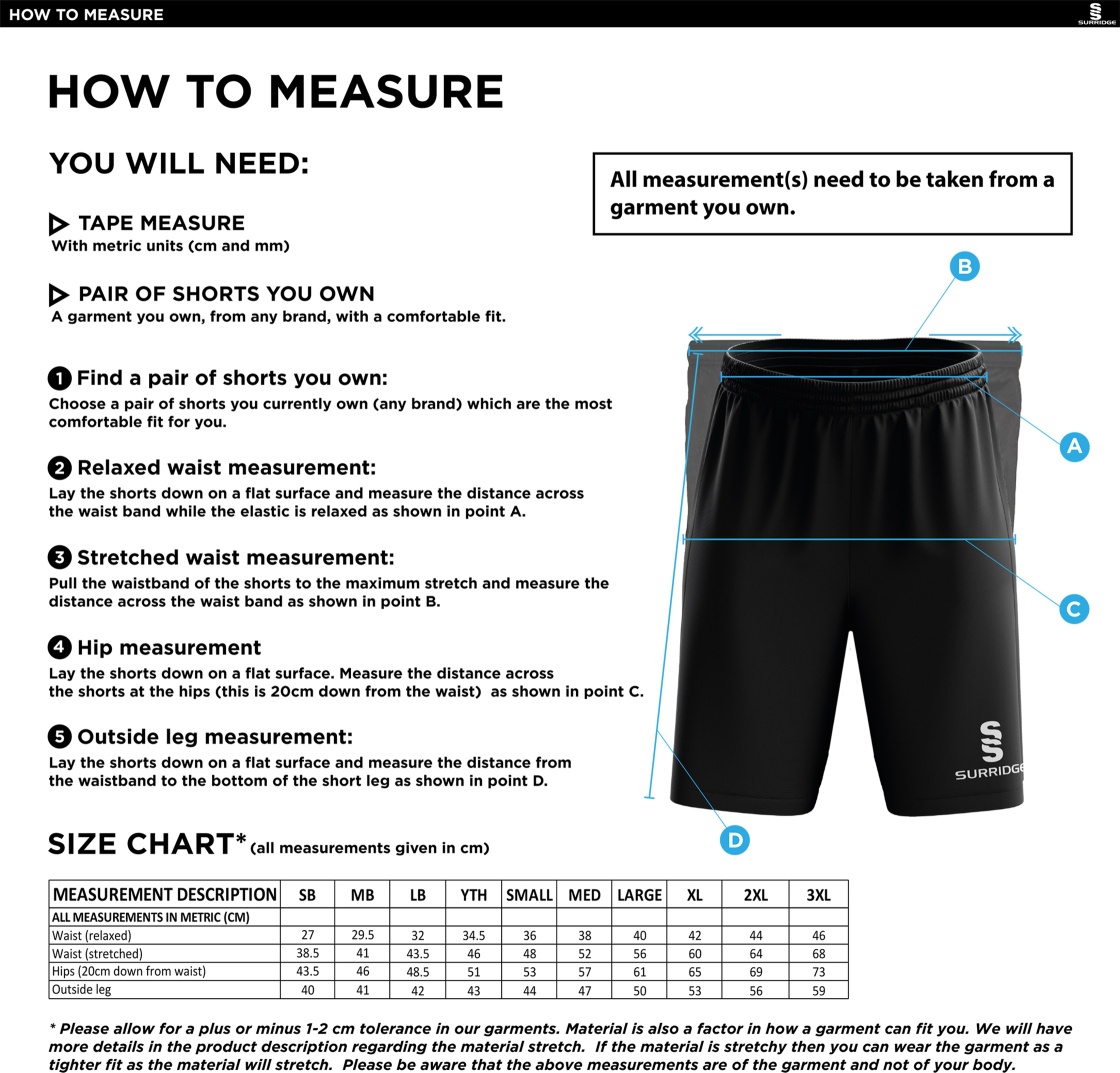 Claverdon Cricket Club Blade Shorts - Size Guide